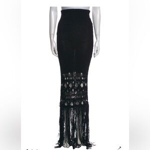 Christoper Esber Lace Knit Black Midi Skirt Fringe Bottom Ruched